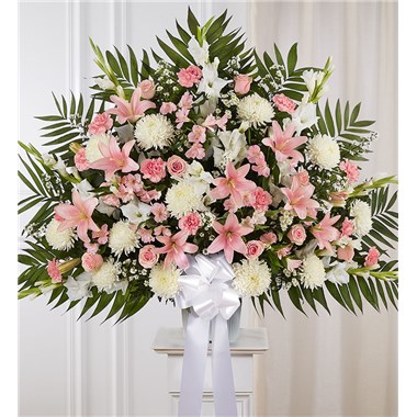 Heartfelt Sympathies Pink & White Standing Basket